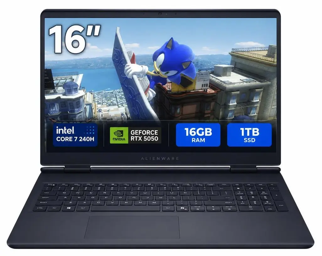 Dell Alienware Aurora 16 Gaming Laptop Intel Core 7 240H, 16GB DDR5, 1TB SSD, NVIDIA RTX 5050 8GB Graphics, 16" WQXGA 120Hz, Windows 11 Hme, Blue