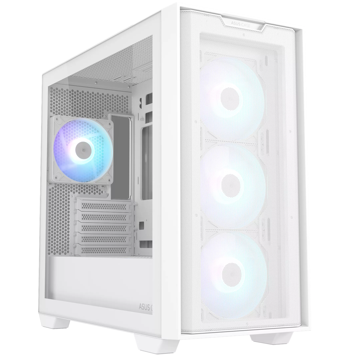 Asus A21 Plus TG ARGB White microATX PC Case Pre-Installed ARGB Fans, Mesh Front Panel, Compatible with Hidden Port Motherboards